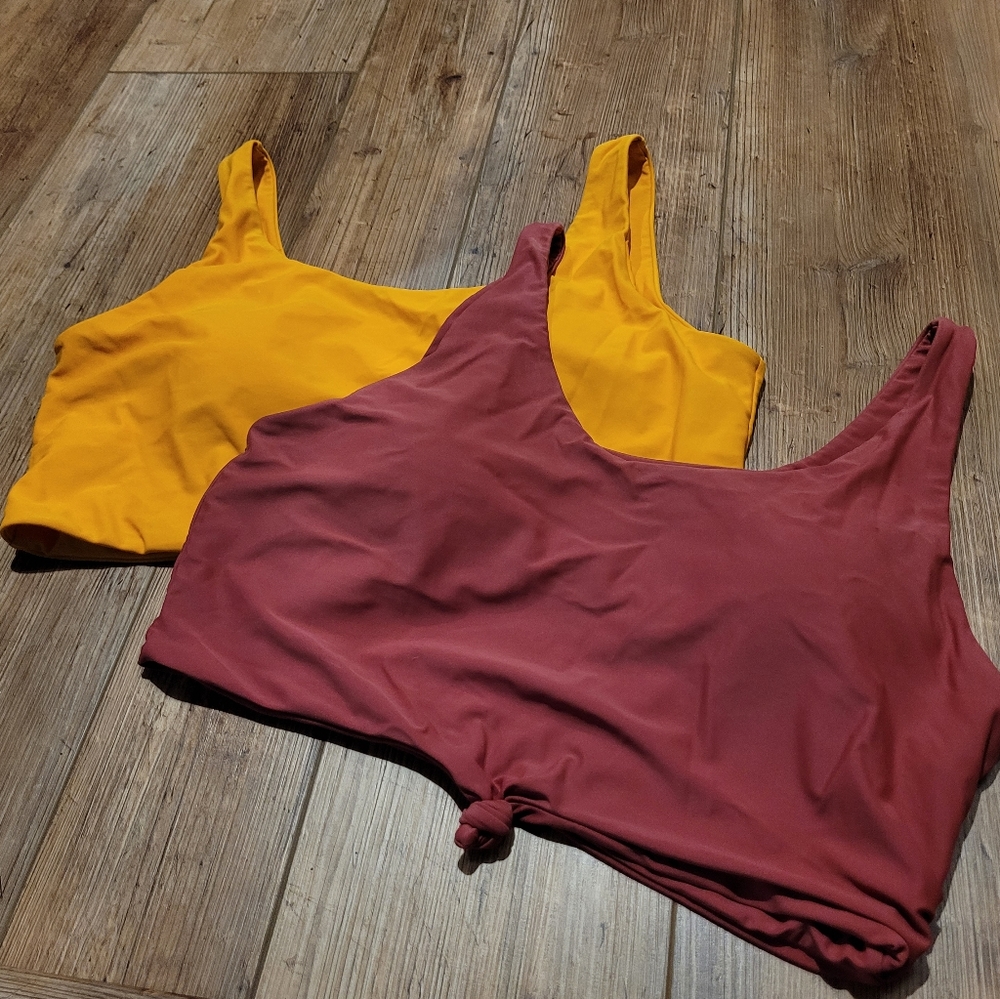 Zaful Women's Burgundy and Yellow Tie Knot Tankini Tops Size XXL